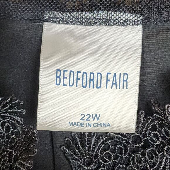 VTG Bedford Fair Black L/S Blouse High Collar Lace 22W Shoulder Pads Victorian - Picture 8 of 12